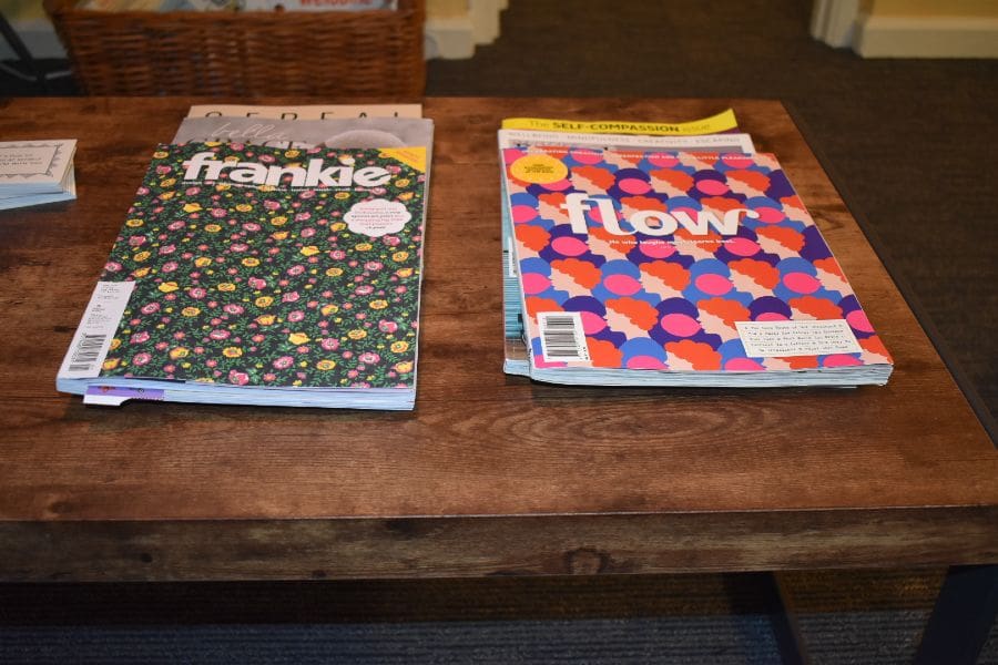 Magazines on a table at Muffy Ruben's practice